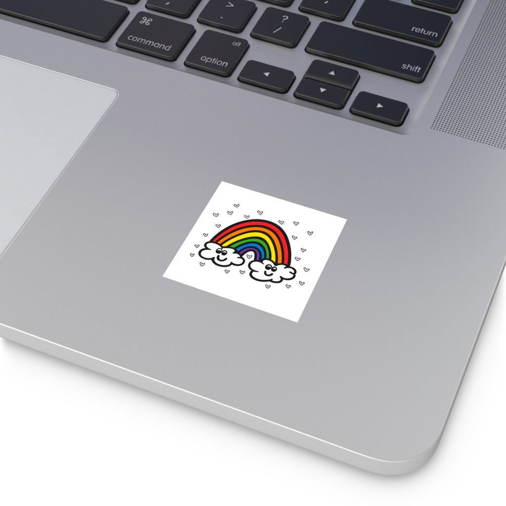 Hand-Drawn Smiling Rainbow with Hearts Square Stickers | Indoor Outdoor