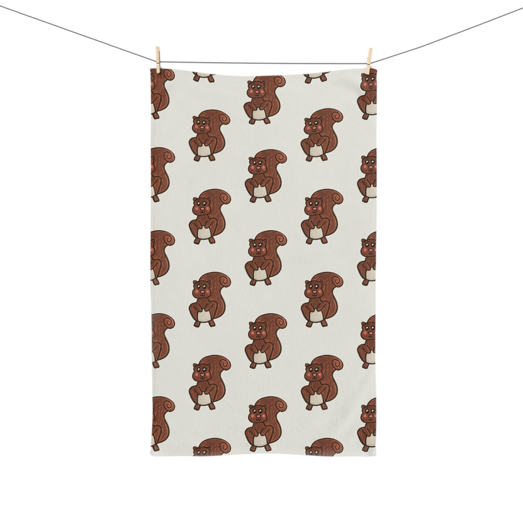 Hand-Drawn Cartoon Squirrel Pattern Hand Towel | Cute Brown Squirrel Design