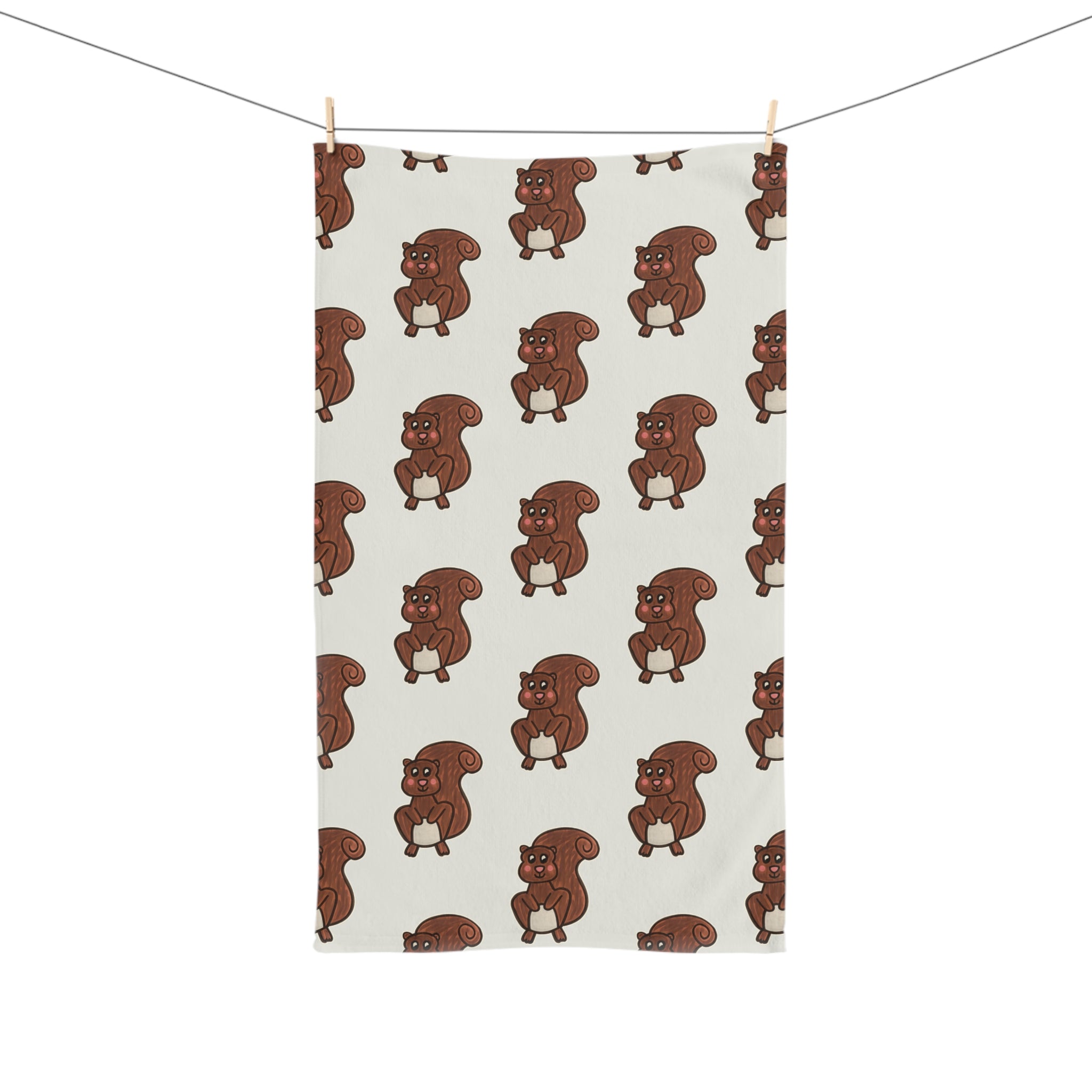 Hand-Drawn Cartoon Squirrel Pattern Hand Towel | Cute Brown Squirrel Design