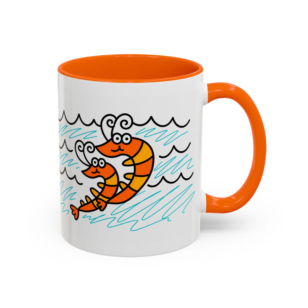 Hand-Drawn Two Shrimp Ocean Waves Mug | Coastal Seafood Ceramic Coffee Mug