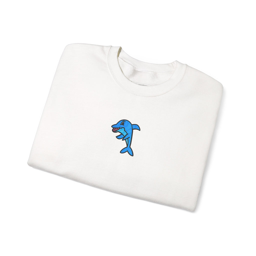 Hand-Drawn Blue Dolphin Motif Crewneck | Minimal Ocean Animal Sweatshirt