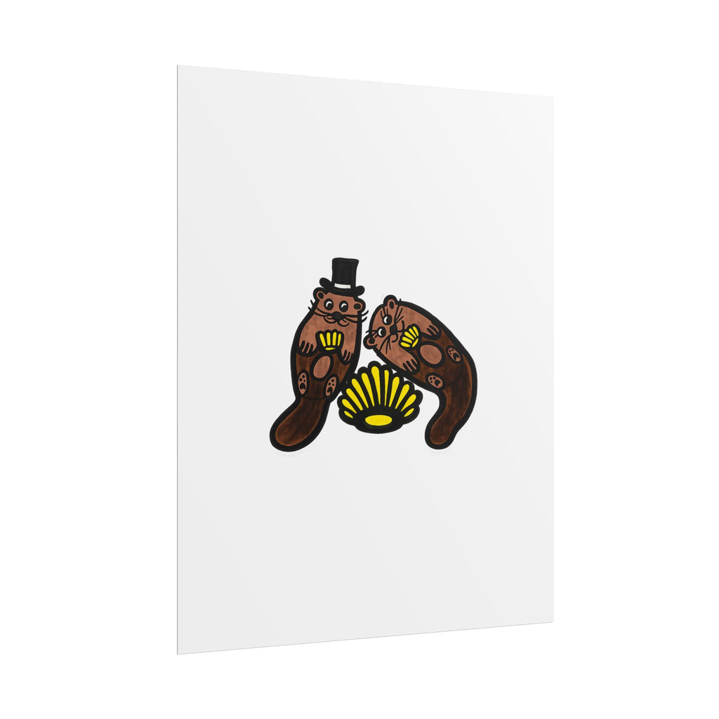 Hand-Drawn Otter Duo with Seashell Poster | Rolled Poster