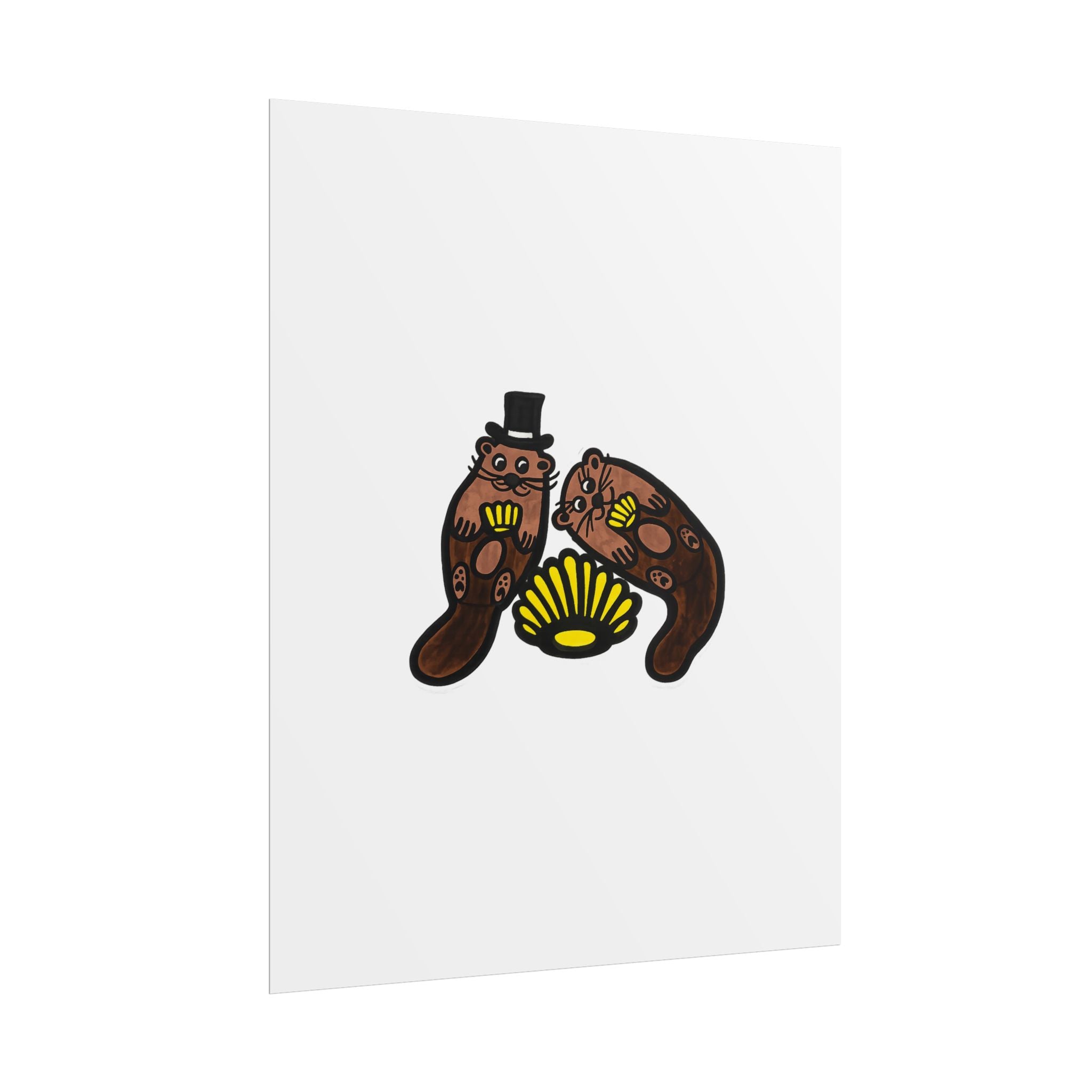 Hand-Drawn Otter Duo with Seashell Poster | Rolled Poster