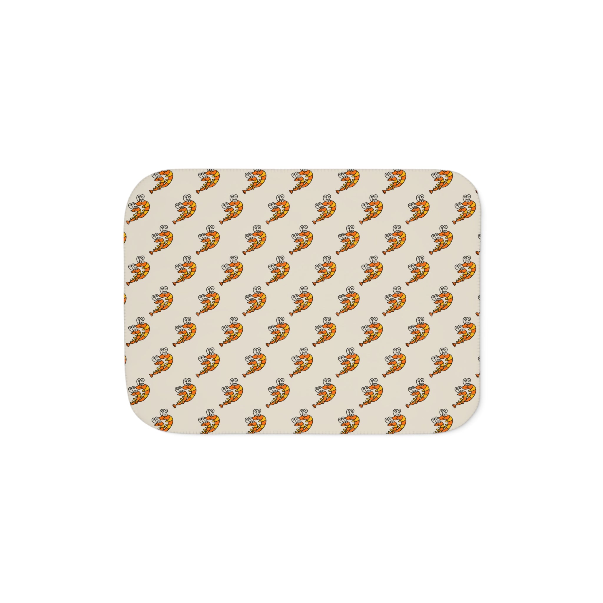 Hand-Drawn Orange Shrimp Duo Pattern Sherpa Blanket | Cozy Ocean Themed Throw