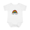 Hand-Drawn Cute Rainbow with Smiling Clouds Infant Bodysuit | Baby Rainbow Tee