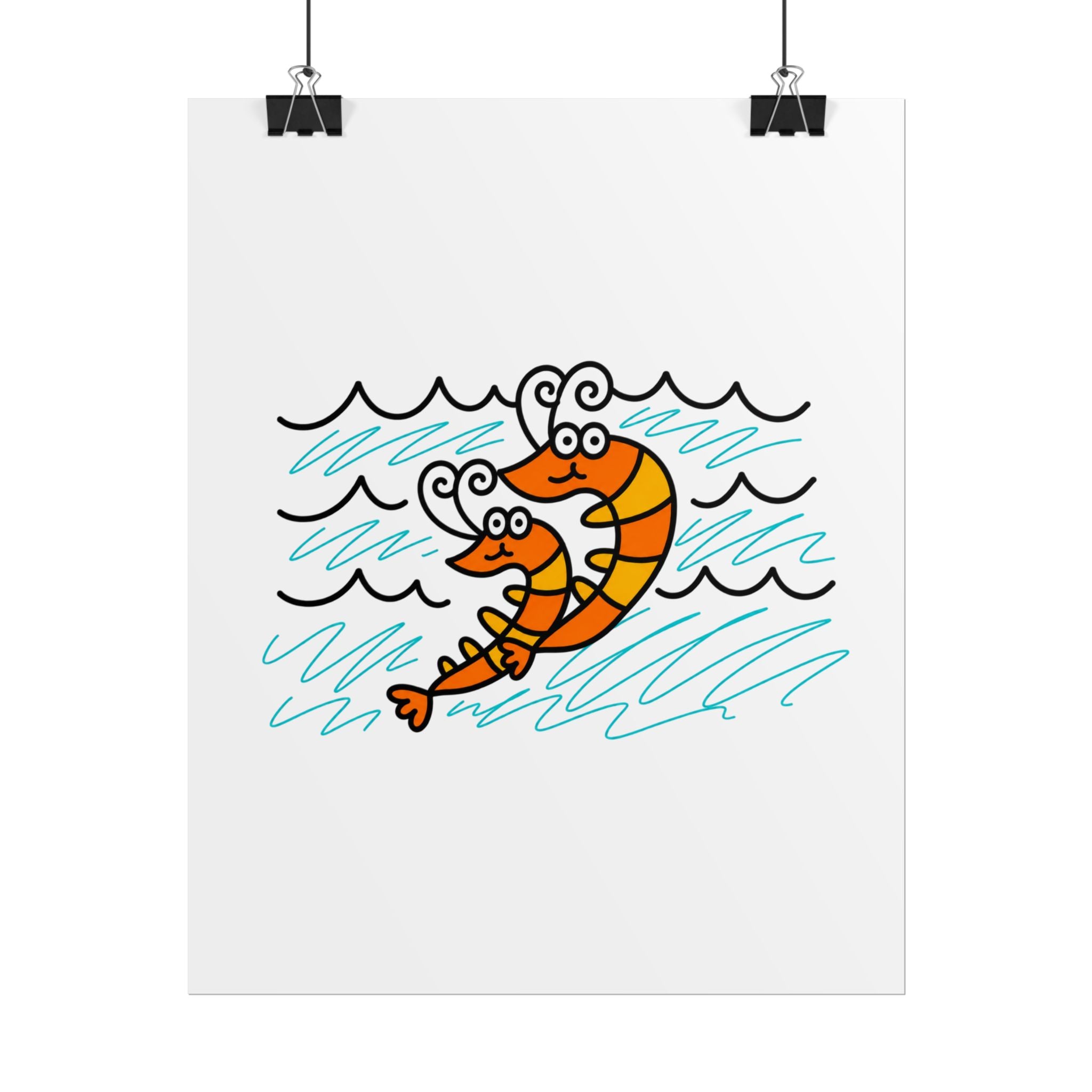 Hand-Drawn Cartoon Shrimp Illustration Poster | Rolled Poster, Beach Nautical Wall Art