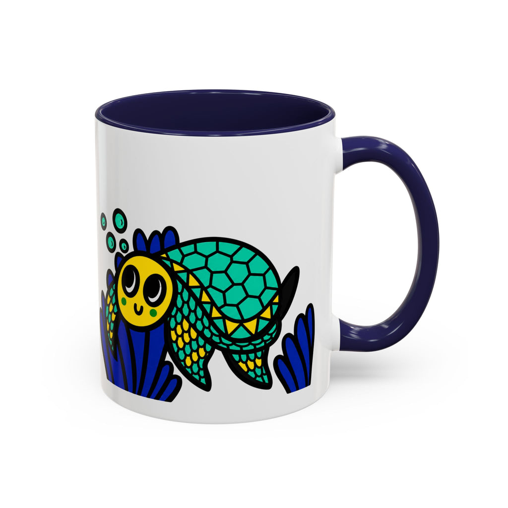 Hand-Drawn Undersea Turtle Coral Accent Mug | 11oz or 15oz