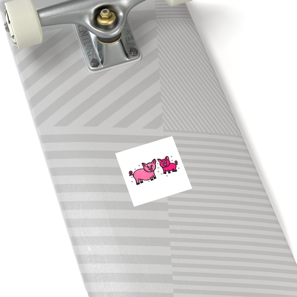 Hand-Drawn Pink Pig Duo Stickers | Square Indoor-Outdoor Sticker