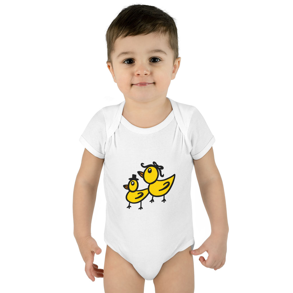 Hand-Drawn Yellow Ducklings Illustration Infant Bodysuit | Cute Baby Chick Design