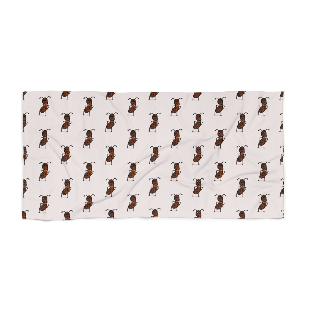 Hand-Drawn Ant Pattern Beach Towel | Cute Brown Insect Print