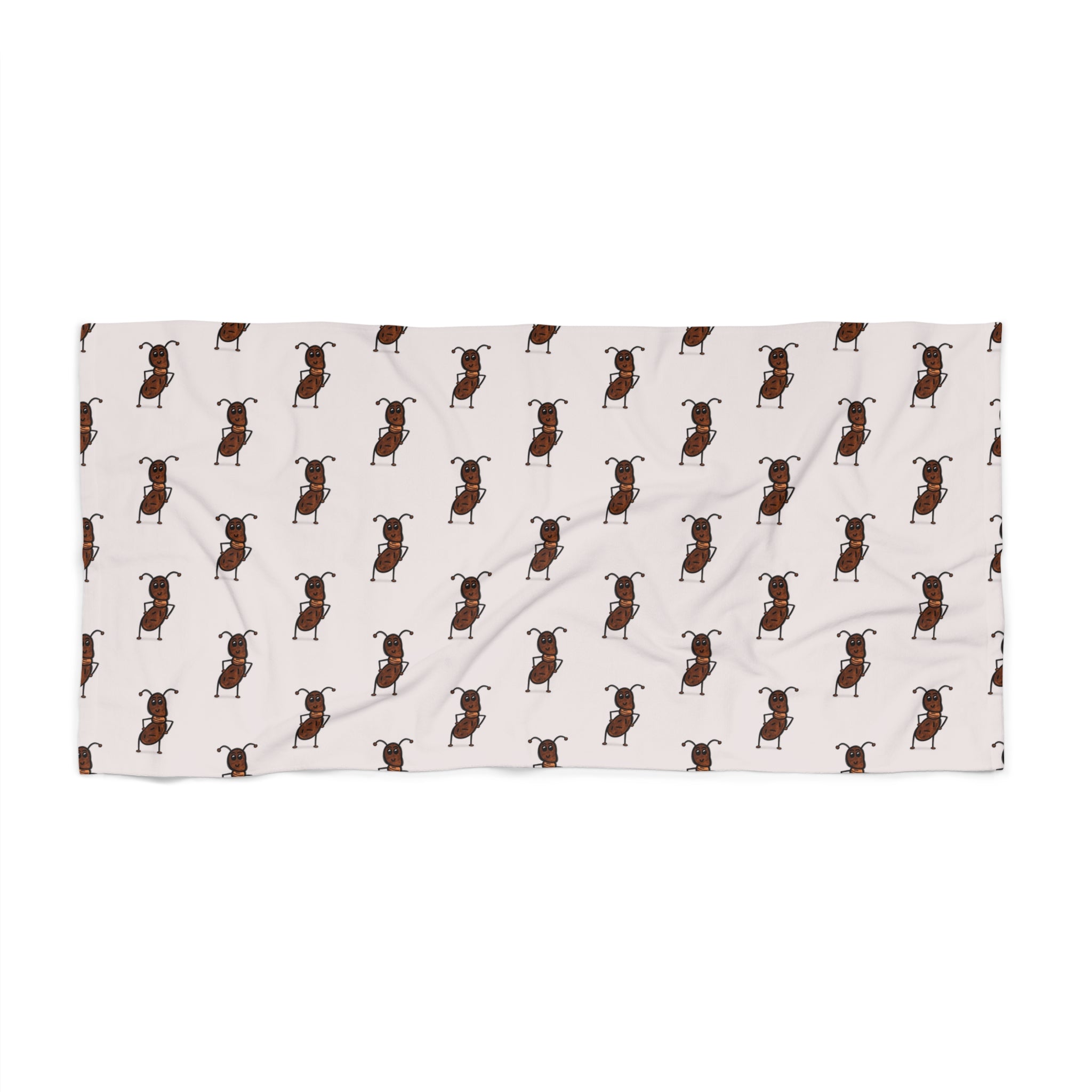 Hand-Drawn Ant Pattern Beach Towel | Cute Brown Insect Print