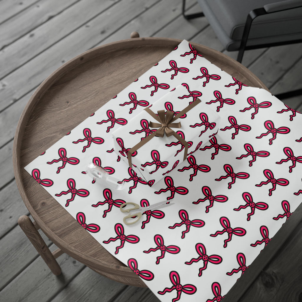 Hand-Drawn Pink Bow Pattern Wrapping Paper | Ribbon Repeat Holiday Gift Wrap