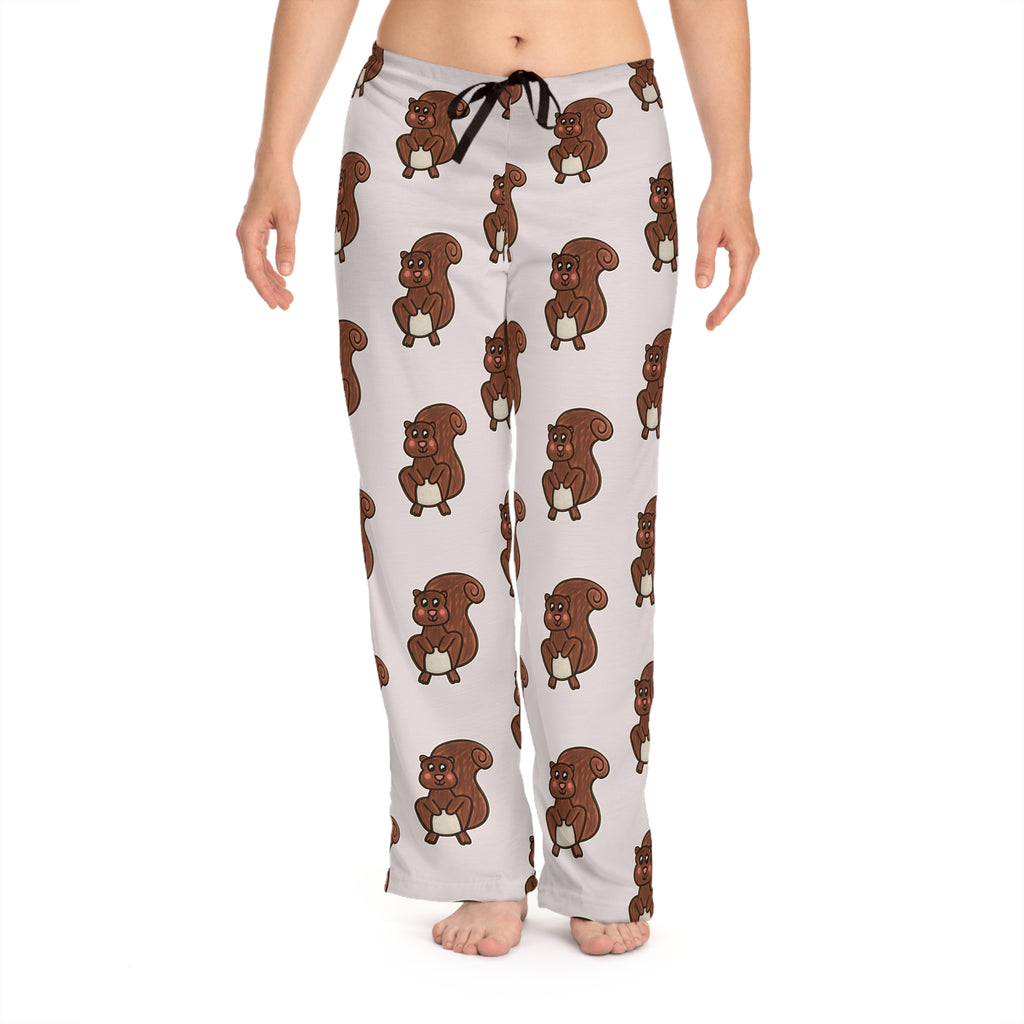 Hand-Drawn Cartoon Squirrel Pattern Pajama Pants | All-Over Print