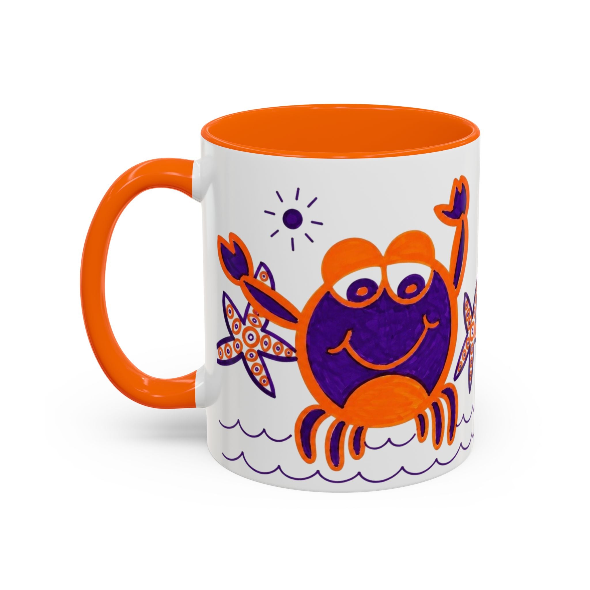 Hand-Drawn Playful Purple Orange Crab mug | Accent Coffee Mug