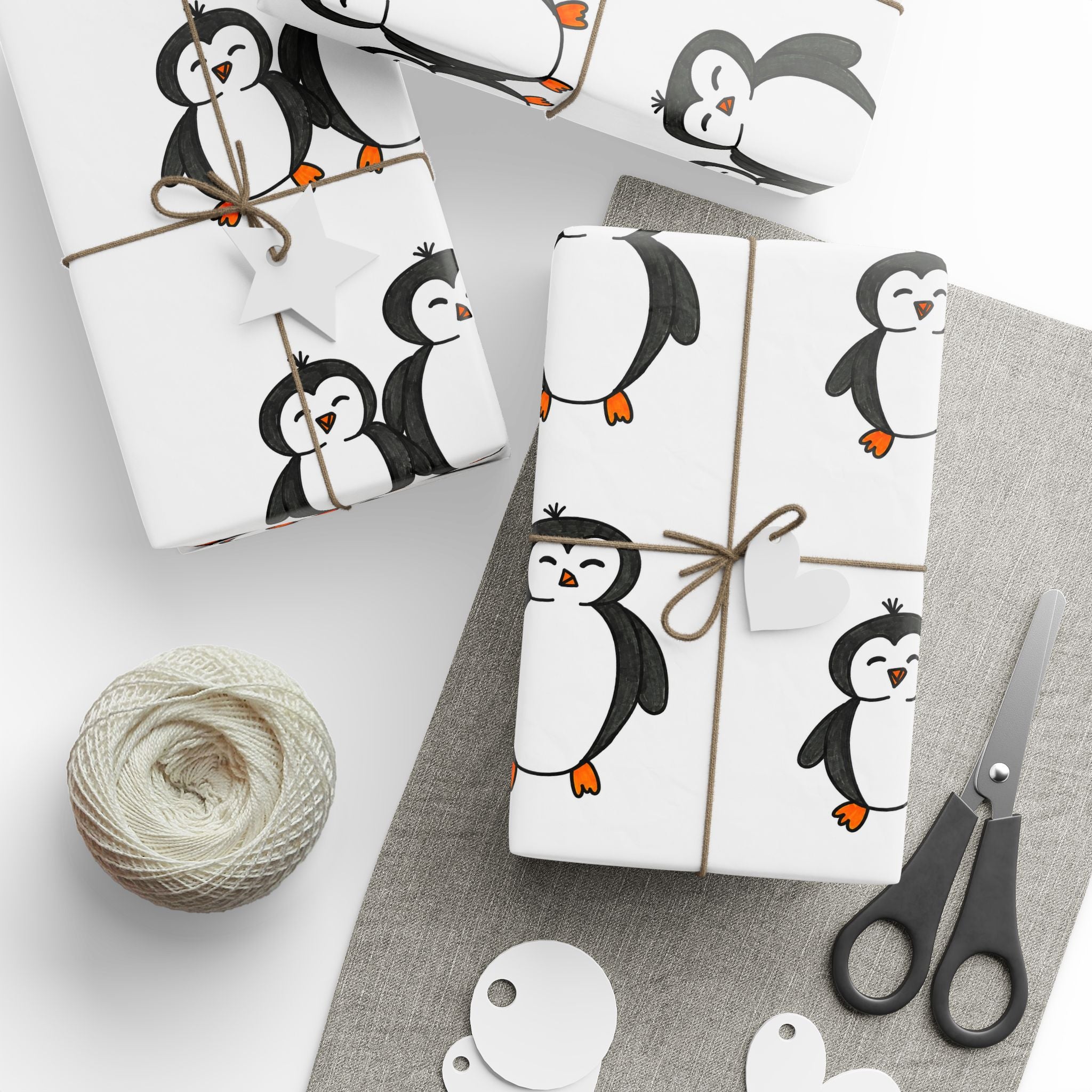 Hand-Drawn Penguin Pattern Wrapping Paper | Cute Penguin Family Gift Wrap