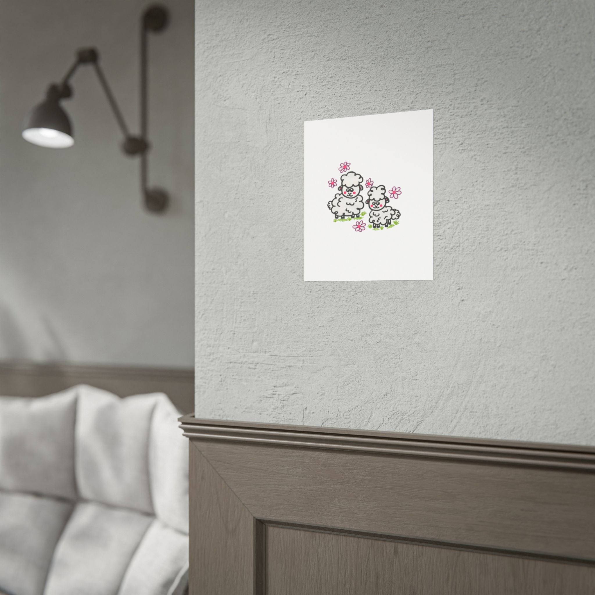Hand-Drawn Cute Cartoon Sheep Posters | Rolled Poster, Nursery Wall Art, Floral Lamb Print