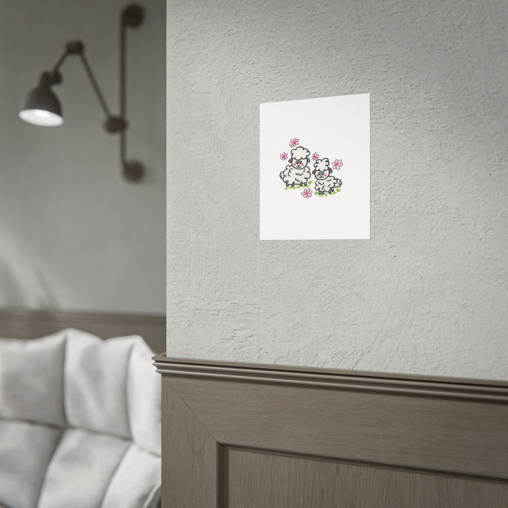 Hand-Drawn Cute Cartoon Sheep Posters | Rolled Poster, Nursery Wall Art, Floral Lamb Print