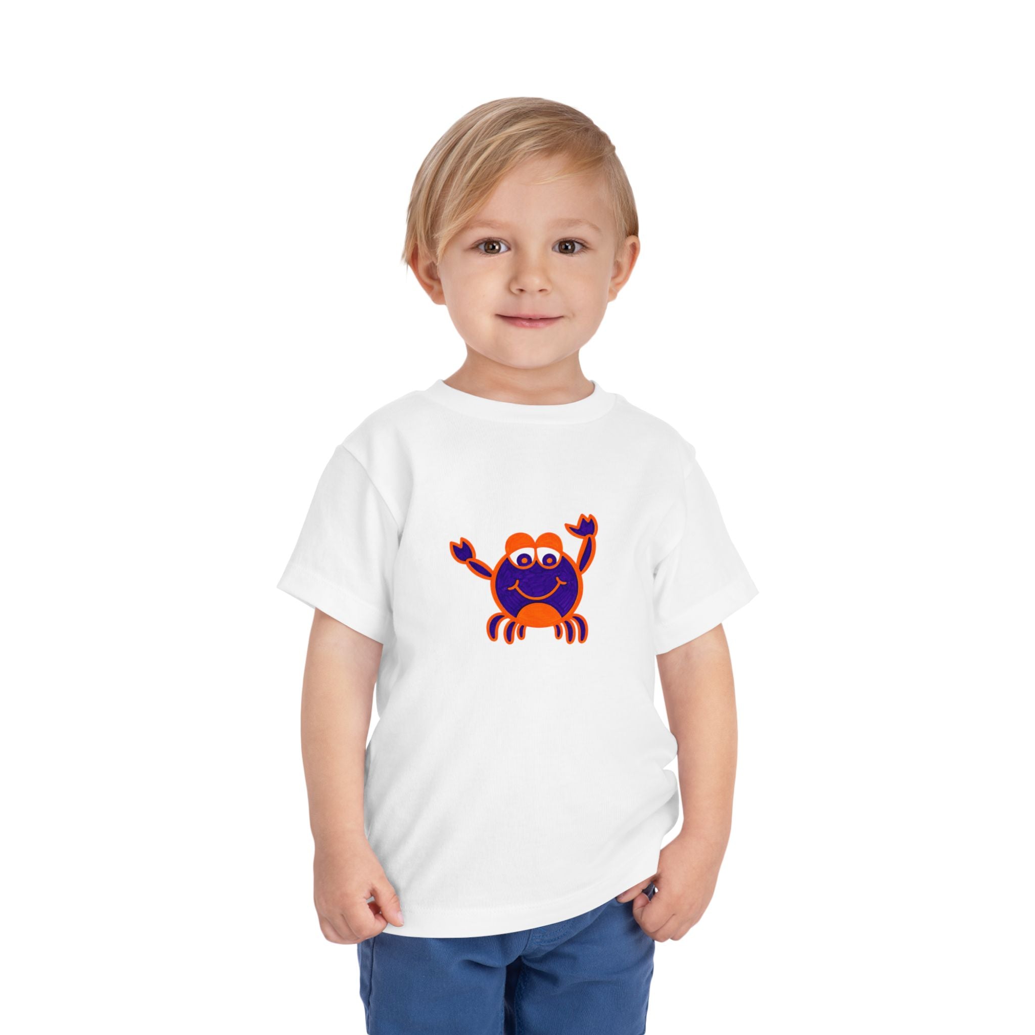 Hand-Drawn Happy Cartoon Crab Toddler Tee | Beach Summer Kids Shirt