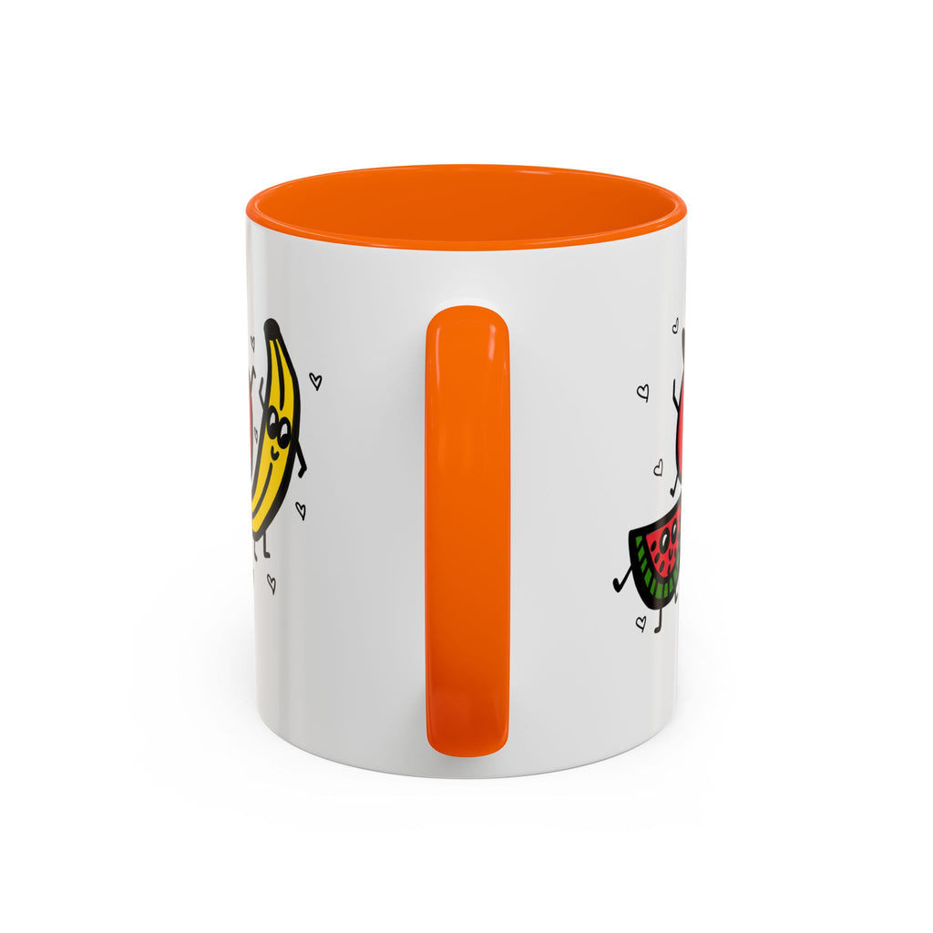 Hand-Drawn Smiling Banana Apple Watermelon Mug | Cute Fruit Faces Coffee Cup