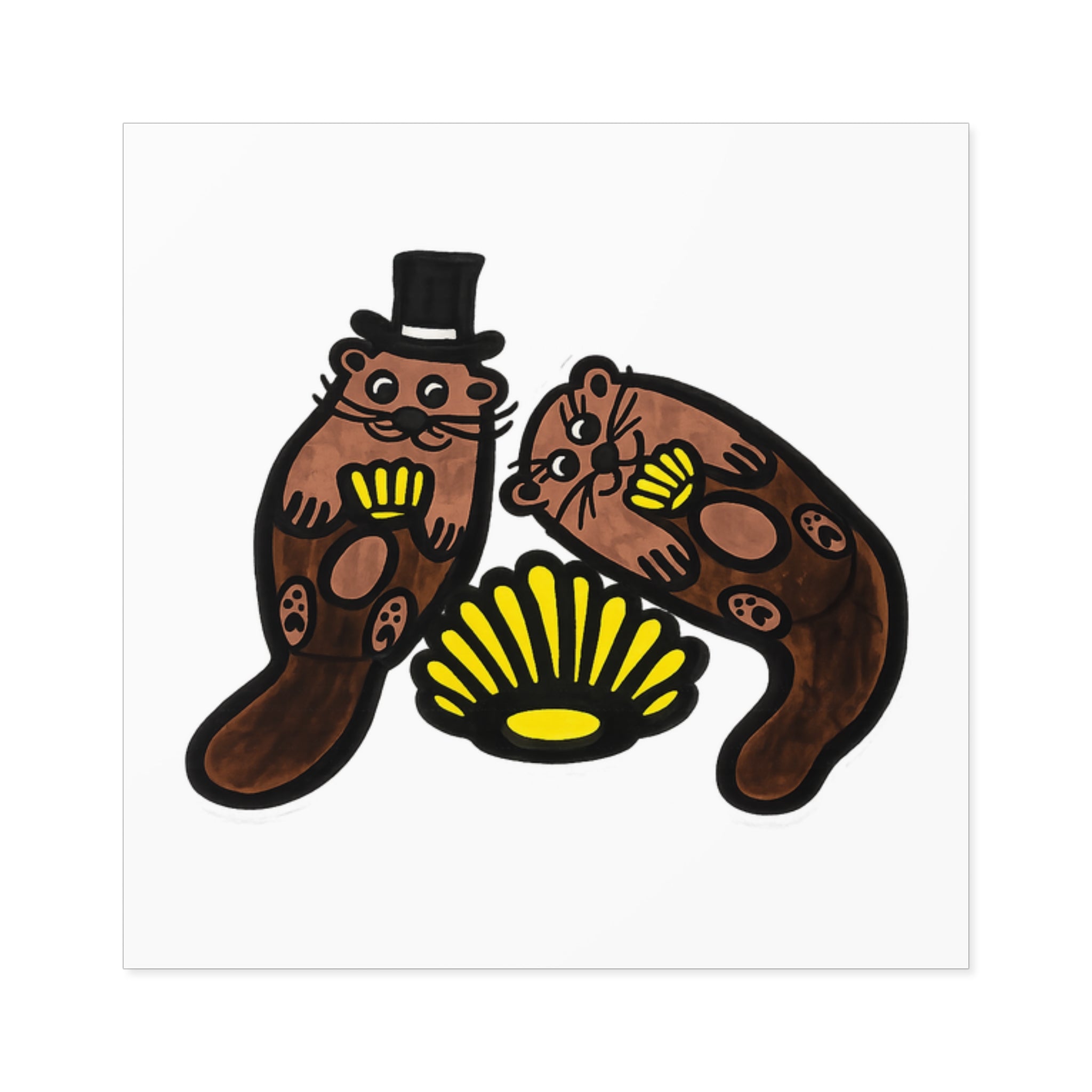 Hand-Drawn Otter Couple Shell Square Sticker | Indoor Outdoor Vinyl Sticker