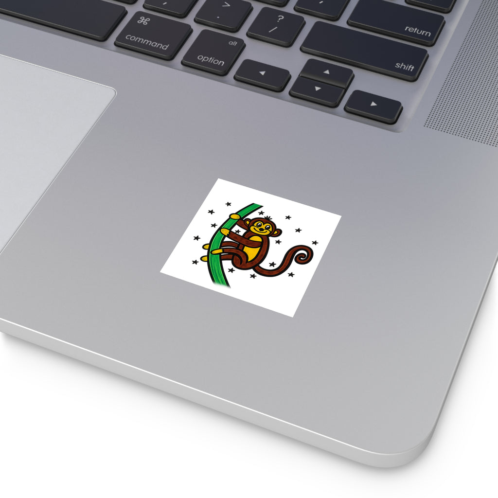 Hand-Drawn Cute Monkey on Tree Square Sticker | Indoor Outdoor