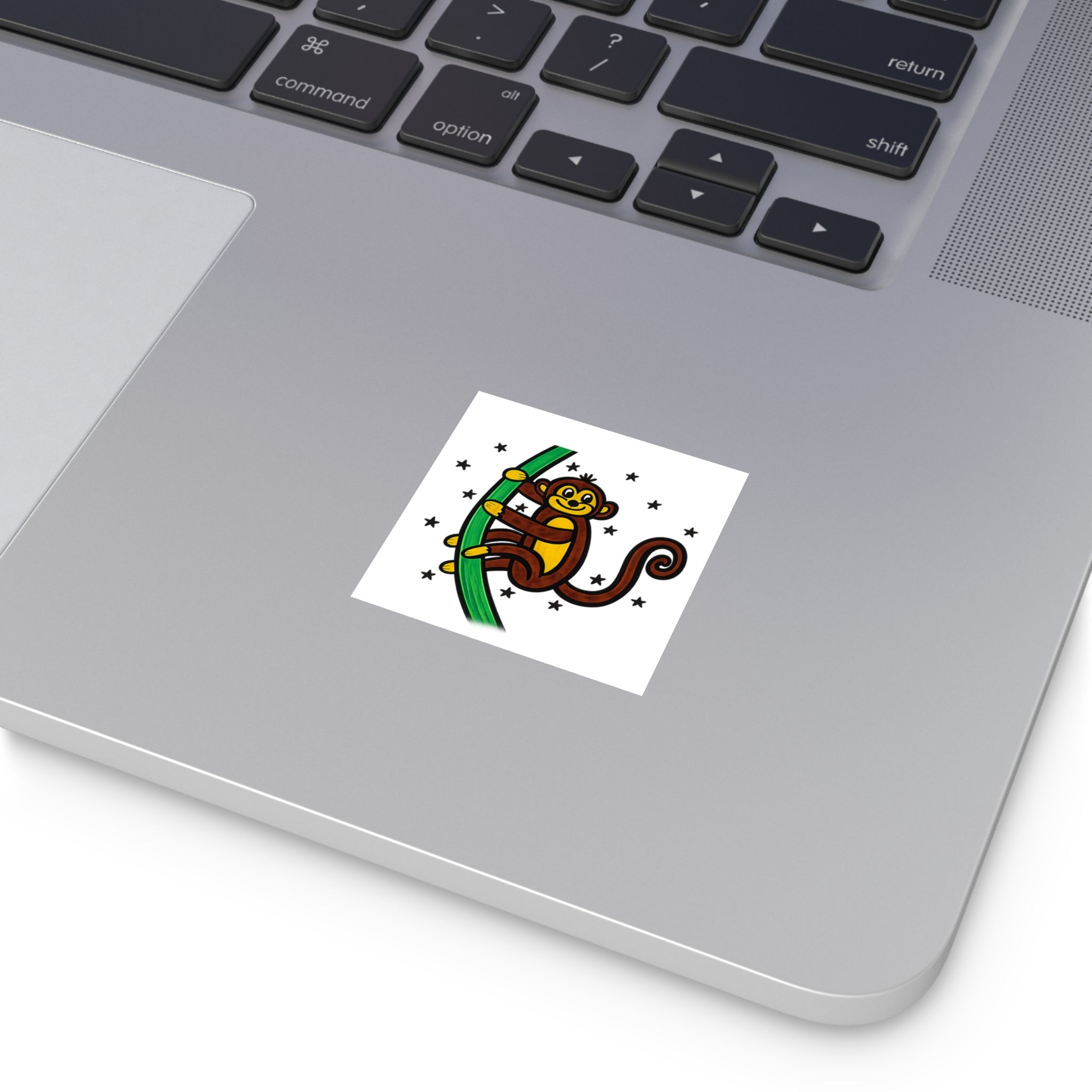 Hand-Drawn Cute Monkey on Tree Square Sticker | Indoor Outdoor