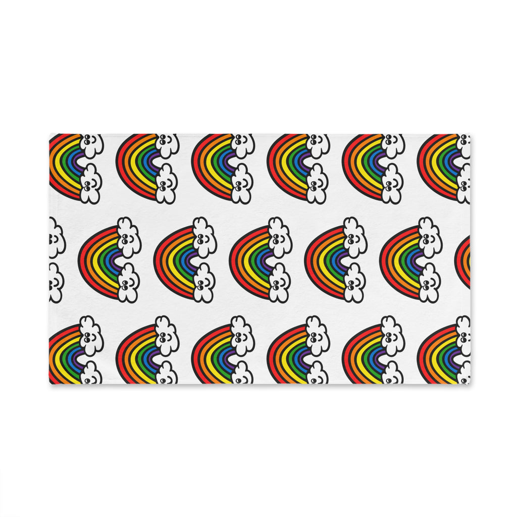 Hand-Drawn Smiling Rainbow Pattern Hand Towel | Cute Cloud Rainbows, Colorful Kids Bathroom
