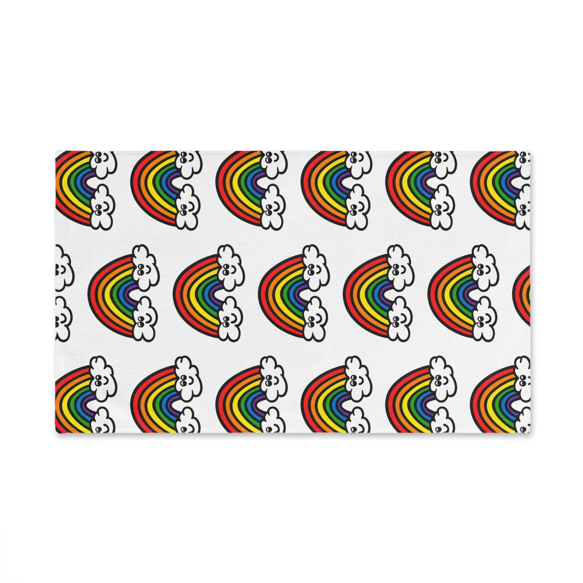 Hand-Drawn Smiling Rainbow Pattern Hand Towel | Cute Cloud Rainbows, Colorful Kids Bathroom