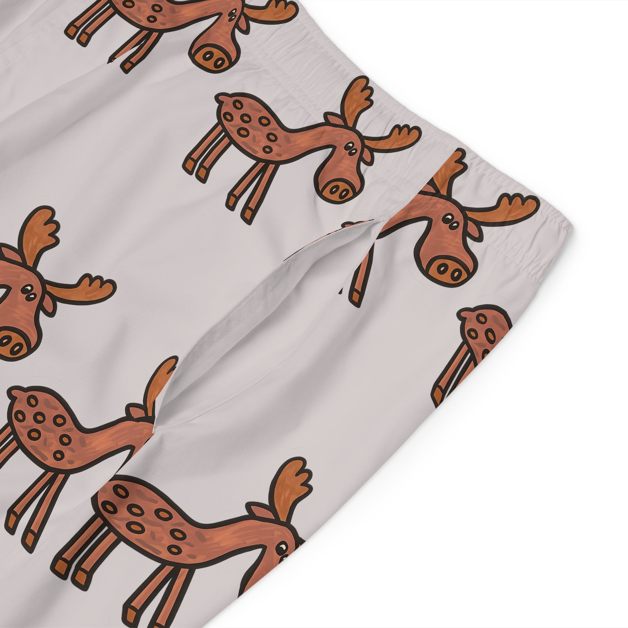 Hand-Drawn Cartoon Moose Pattern Board Shorts | Men's Swim Trunks, All-Over Print