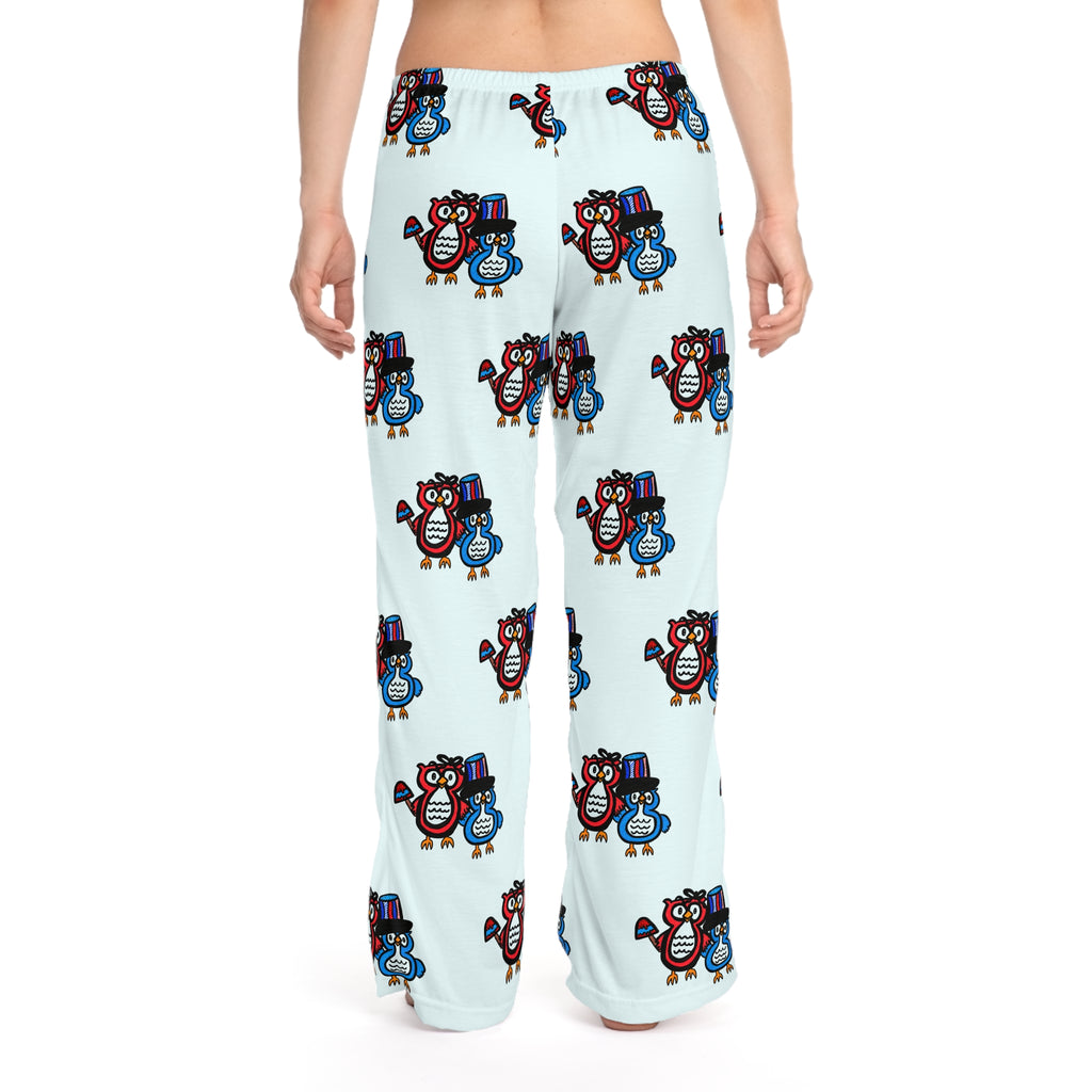 Hand-Drawn Cute Patriotic Owl Pattern Pajama Pants | All-Over Print