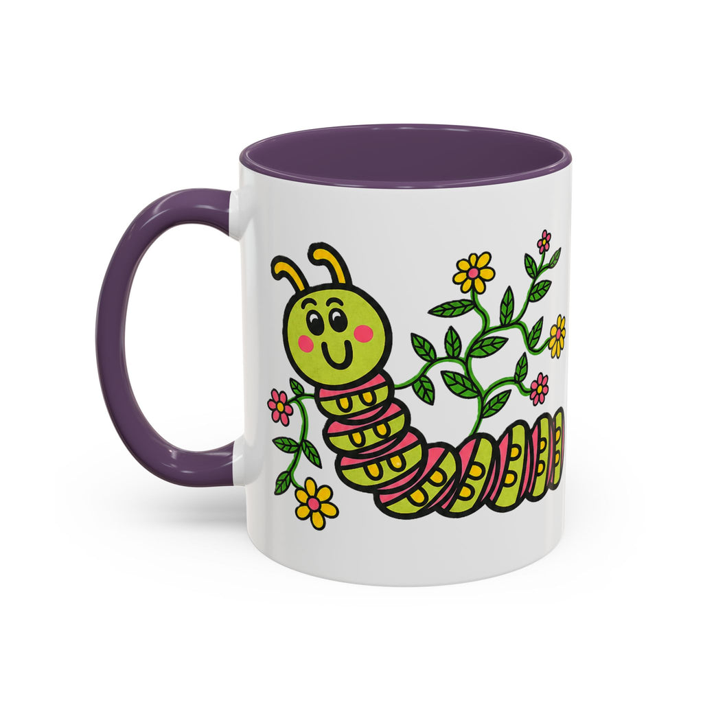 Hand-Drawn Cute Caterpillar Floral Illustration Coffee Mug | Accent Mug