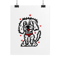 Hand-Drawn Cute Fluffy White Dog with Hearts Rolled Poster | Cute Dog Wall Art