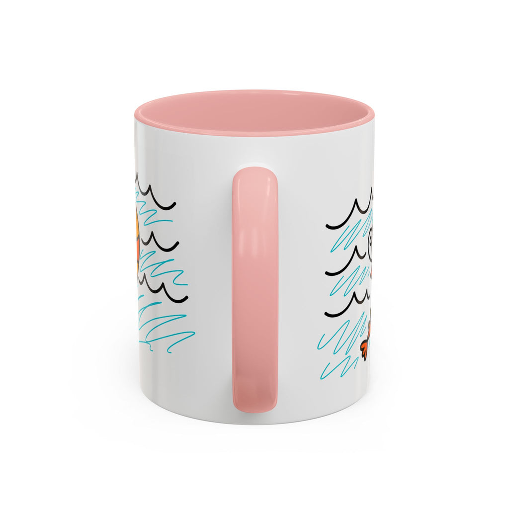 Hand-Drawn Two Shrimp Ocean Waves Mug | Coastal Seafood Ceramic Coffee Mug