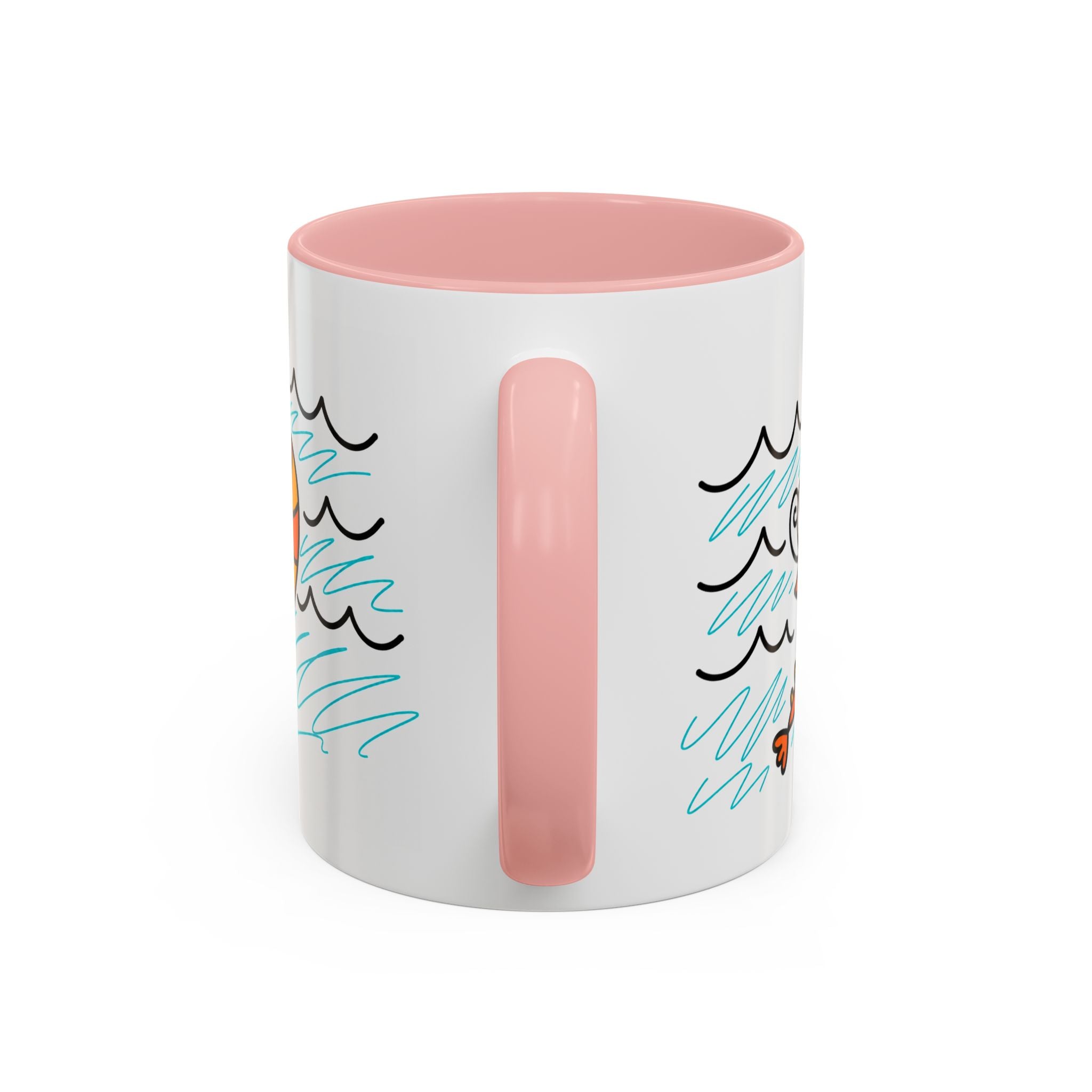 Hand-Drawn Two Shrimp Ocean Waves Mug | Coastal Seafood Ceramic Coffee Mug