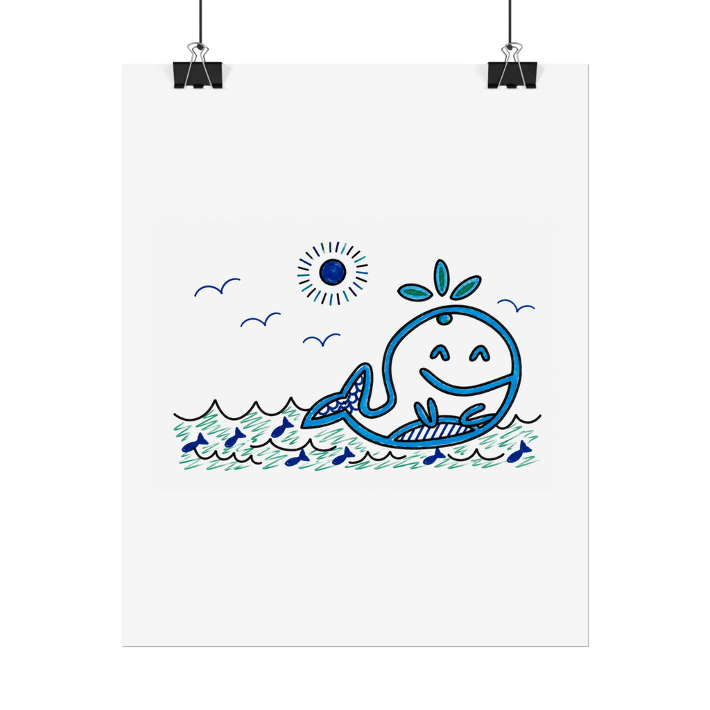 Hand-Drawn Smiling Whale Illustration Poster | Rolled Poster, Nautical Ocean Art