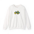 Hand-Drawn Bohemian Teatime Crewneck Sweatshirt, Cozy Yellow and Teal Unisex Sweatshirt for Tea Lovers, Cute Mustache Teapot and Cup