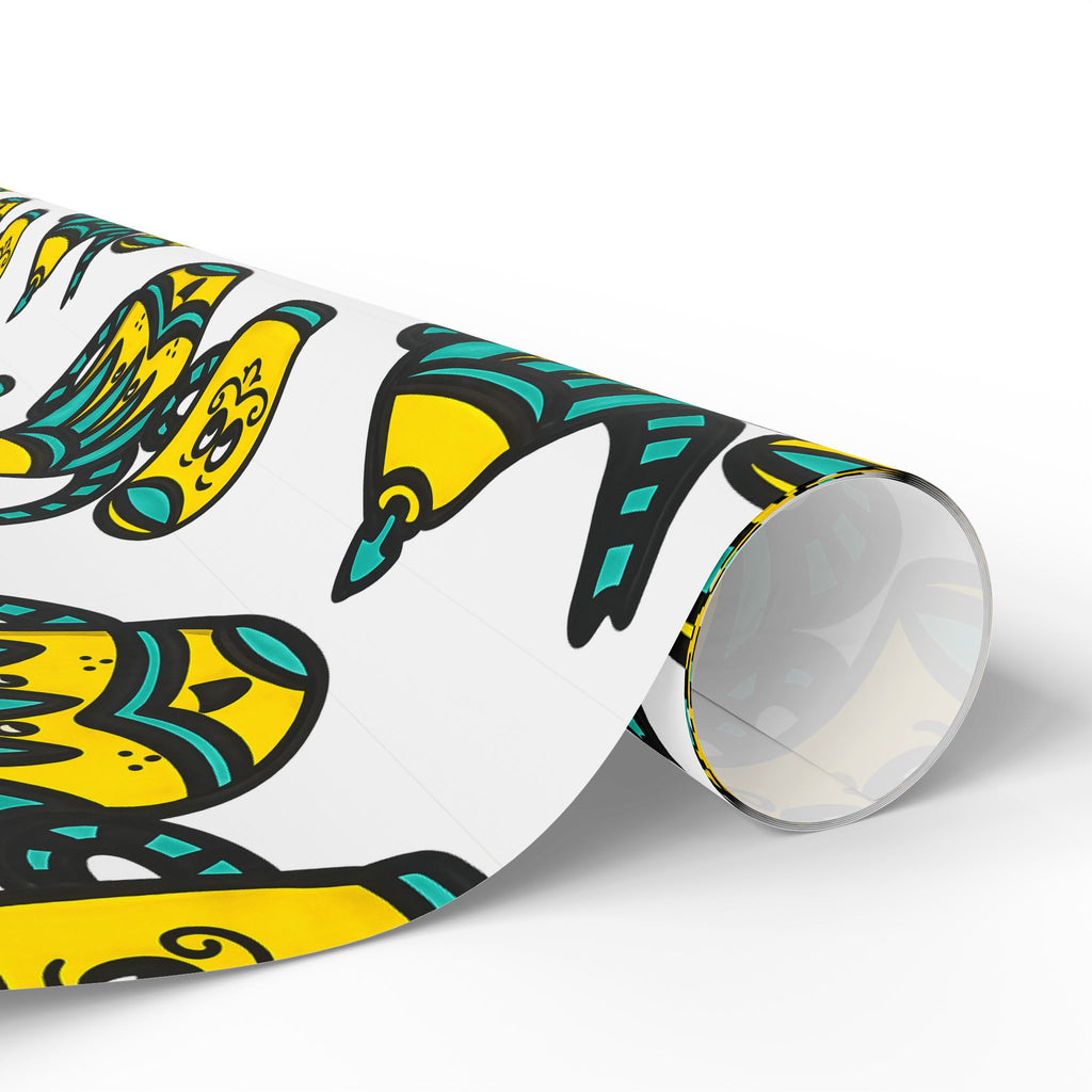 Hand-Drawn Teal and Yellow Teapot Pattern Wrapping Paper | Cute Mustache Tea Party Gift Wrap