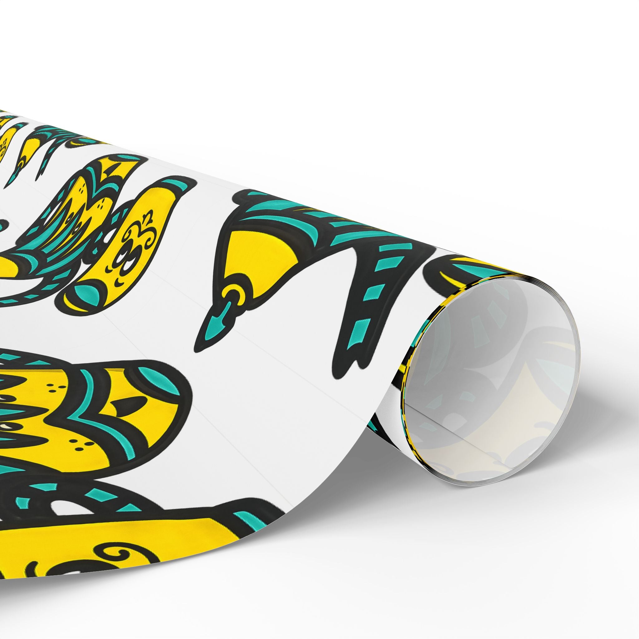 Hand-Drawn Teal and Yellow Teapot Pattern Wrapping Paper | Cute Mustache Tea Party Gift Wrap