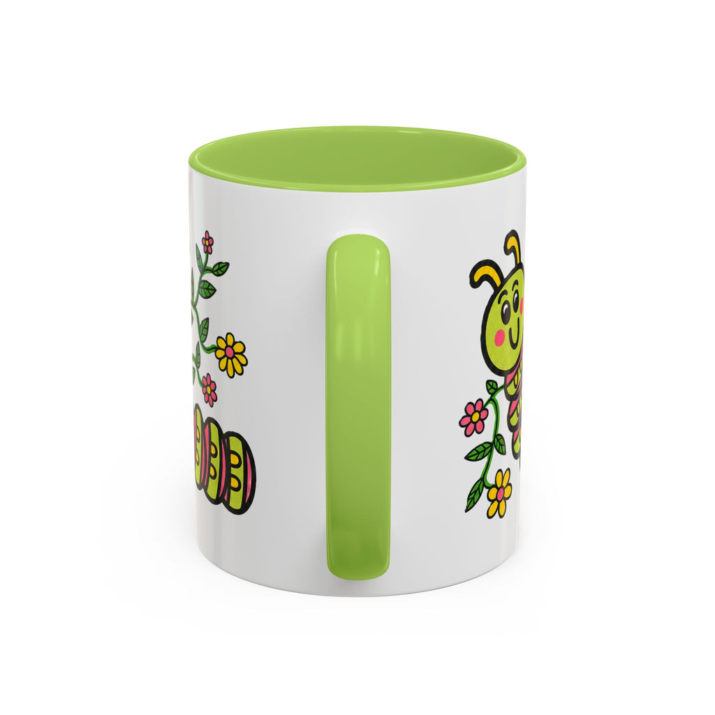 Hand-Drawn Cute Caterpillar Floral Illustration Coffee Mug | Accent Mug