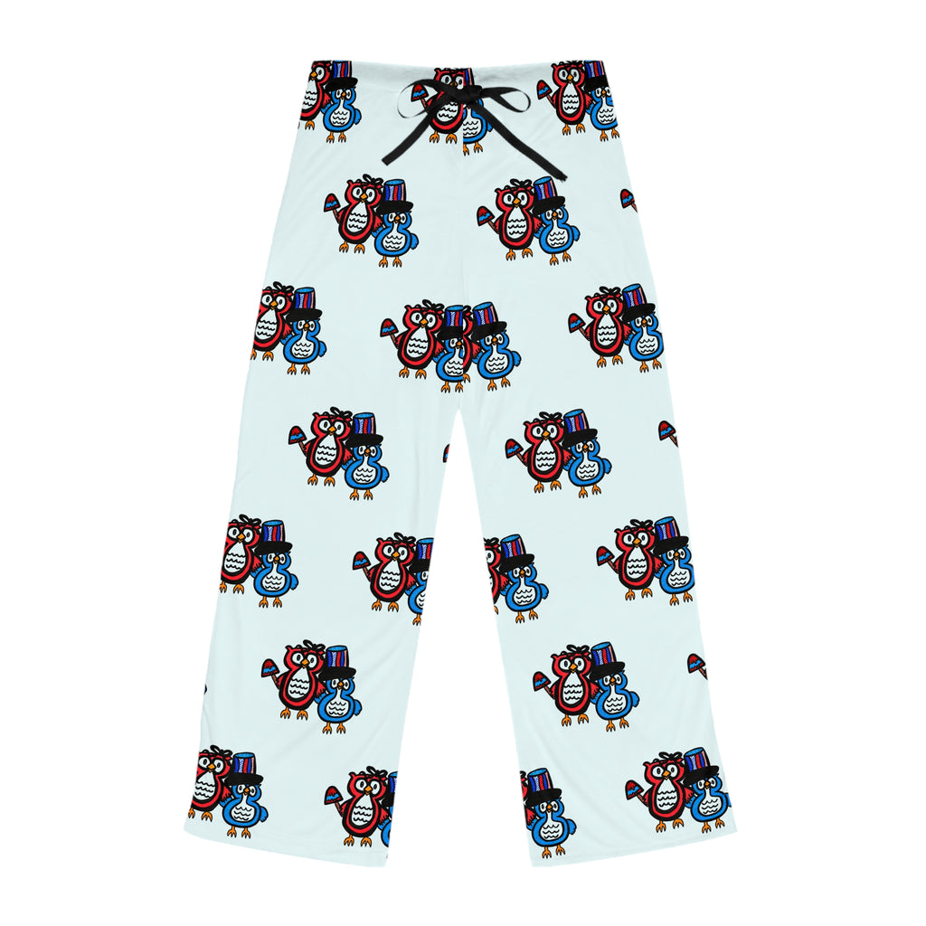 Hand-Drawn Cute Patriotic Owl Pattern Pajama Pants | All-Over Print