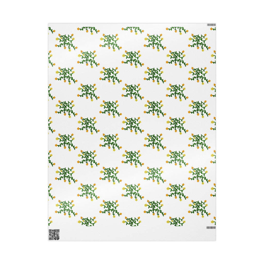 Hand-Drawn Yellow Orange Pink Flowers on Green Vine Wrapping Papers
