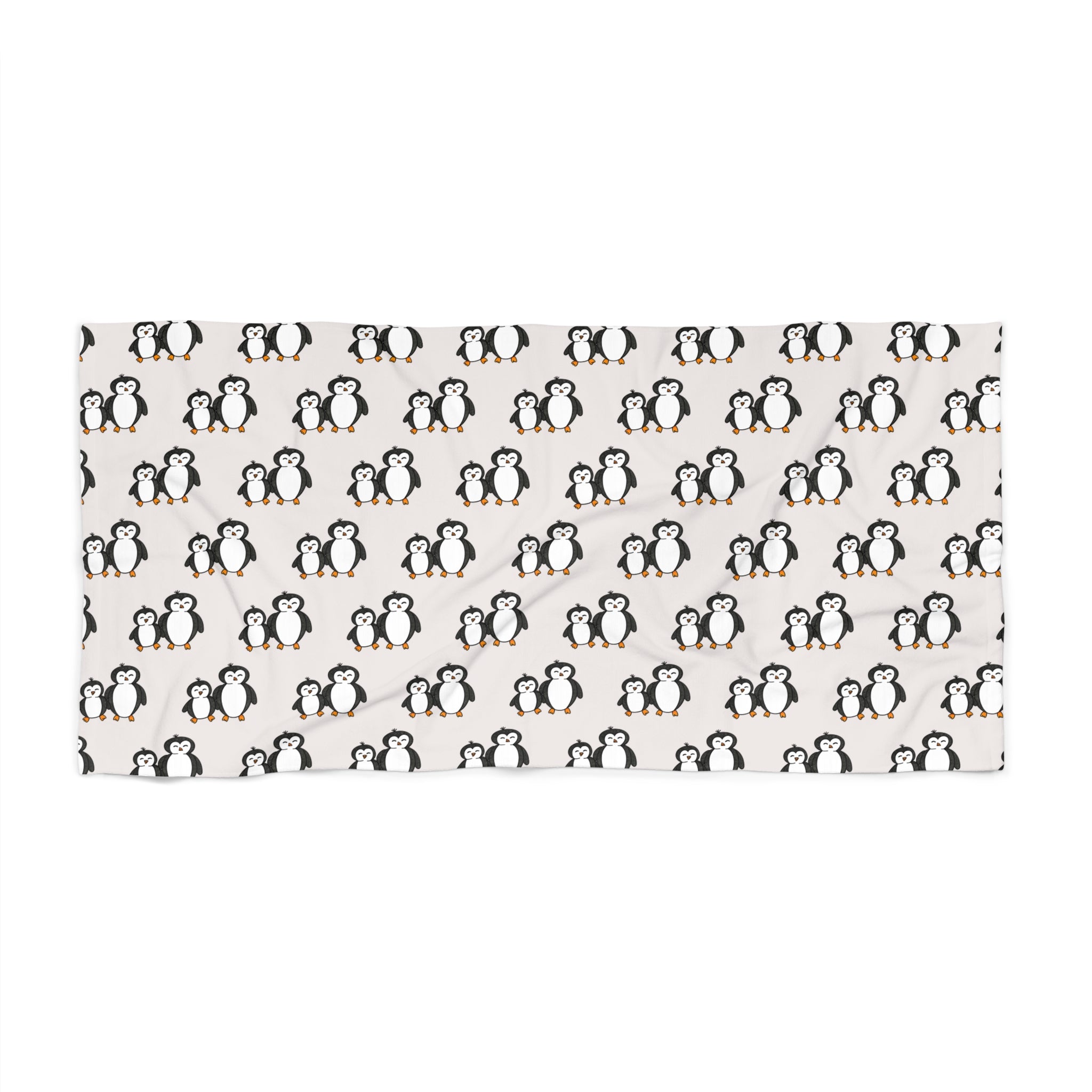 Hand-Drawn Cute Penguin Pattern Beach Towel | Repeating Penguin Design, Coastal Beach Accessory