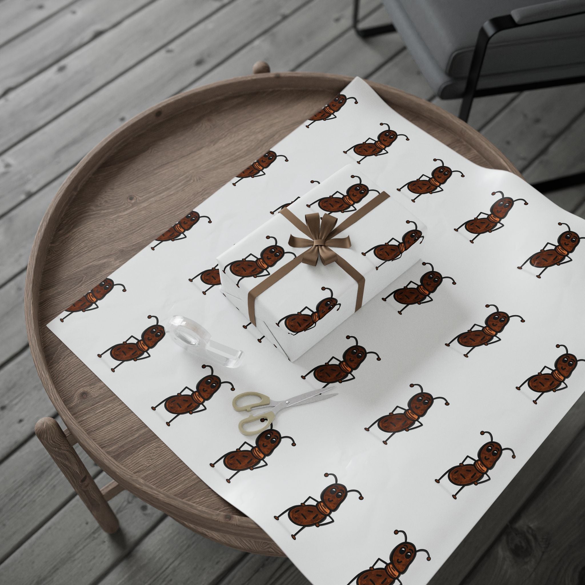 Hand-Drawn Dancing Ant Chestnut Wrapping Paper | Holiday Food Pattern