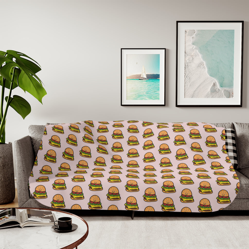 Hand-Drawn Cheeseburger Pattern Sherpa Blanket | Repeating Cute Burger Print