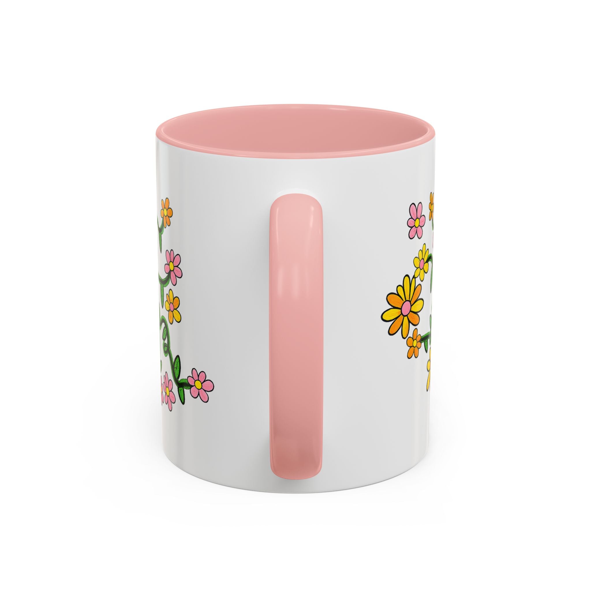 Hand-Drawn Yellow Pink Orange Flower Vine Mug | Accent Coffee Mug