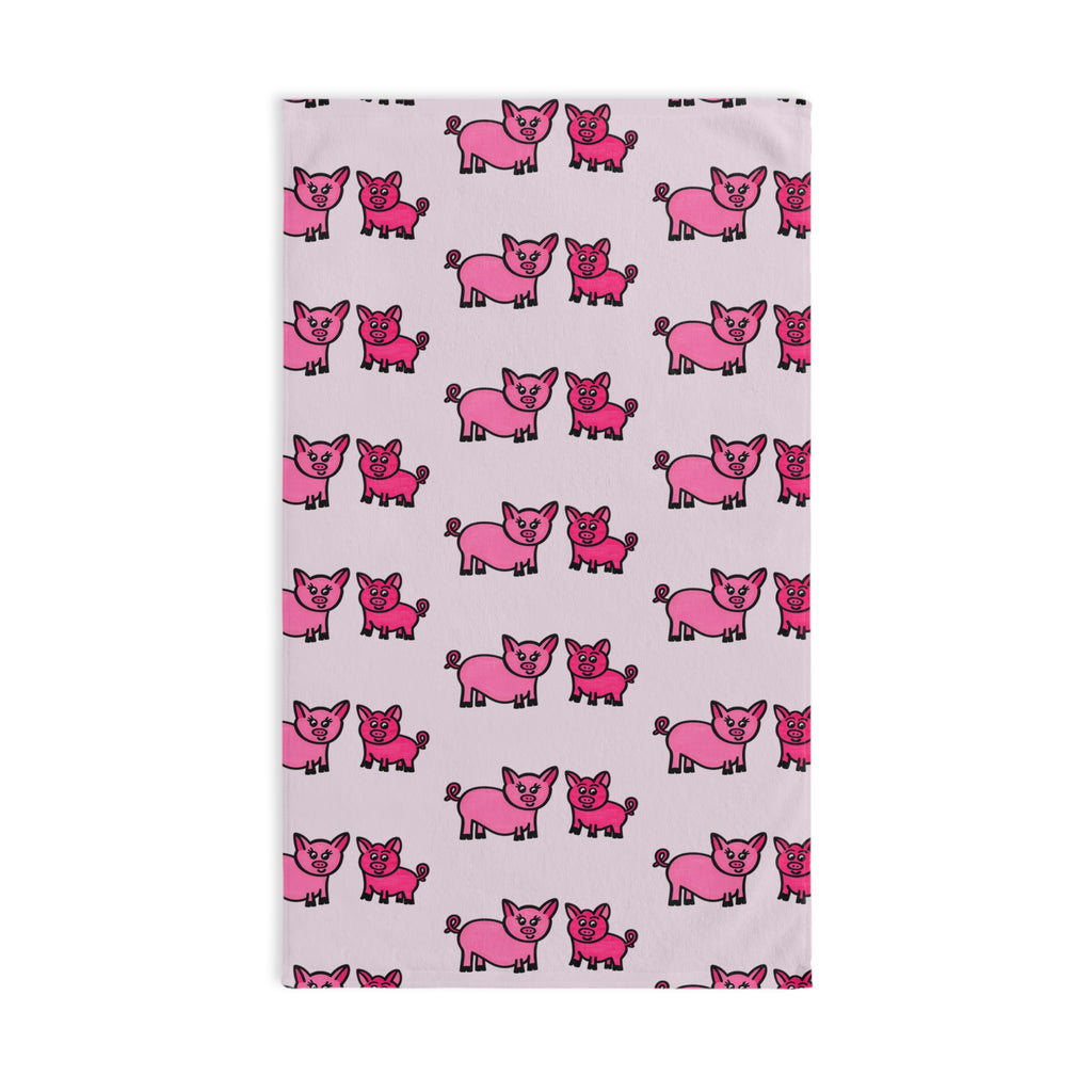 Hand-Drawn Pink Cartoon Pig Pattern Hand Towel | Cute Piglet Kitchen/Bathroom Decor