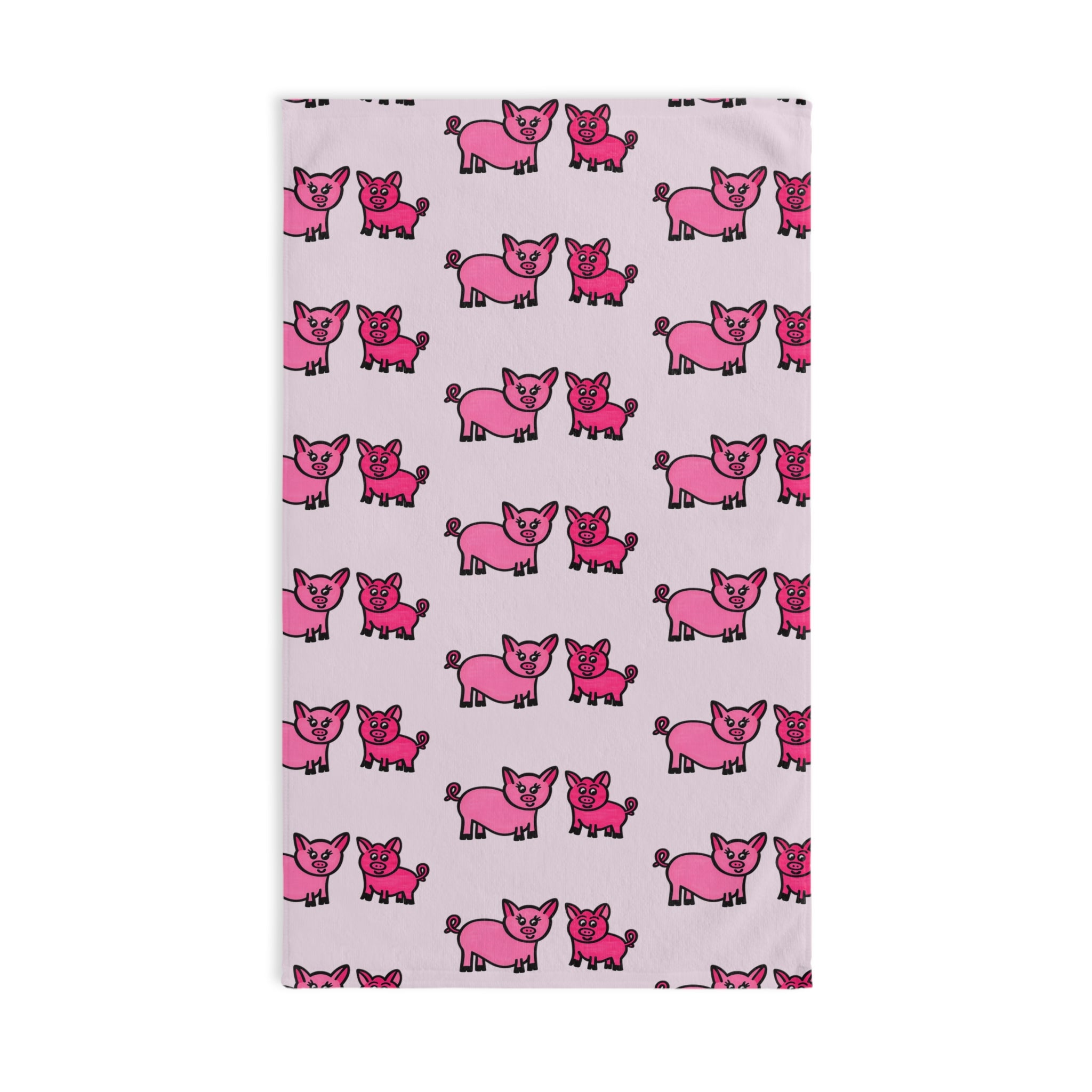 Hand-Drawn Pink Cartoon Pig Pattern Hand Towel | Cute Piglet Kitchen/Bathroom Decor