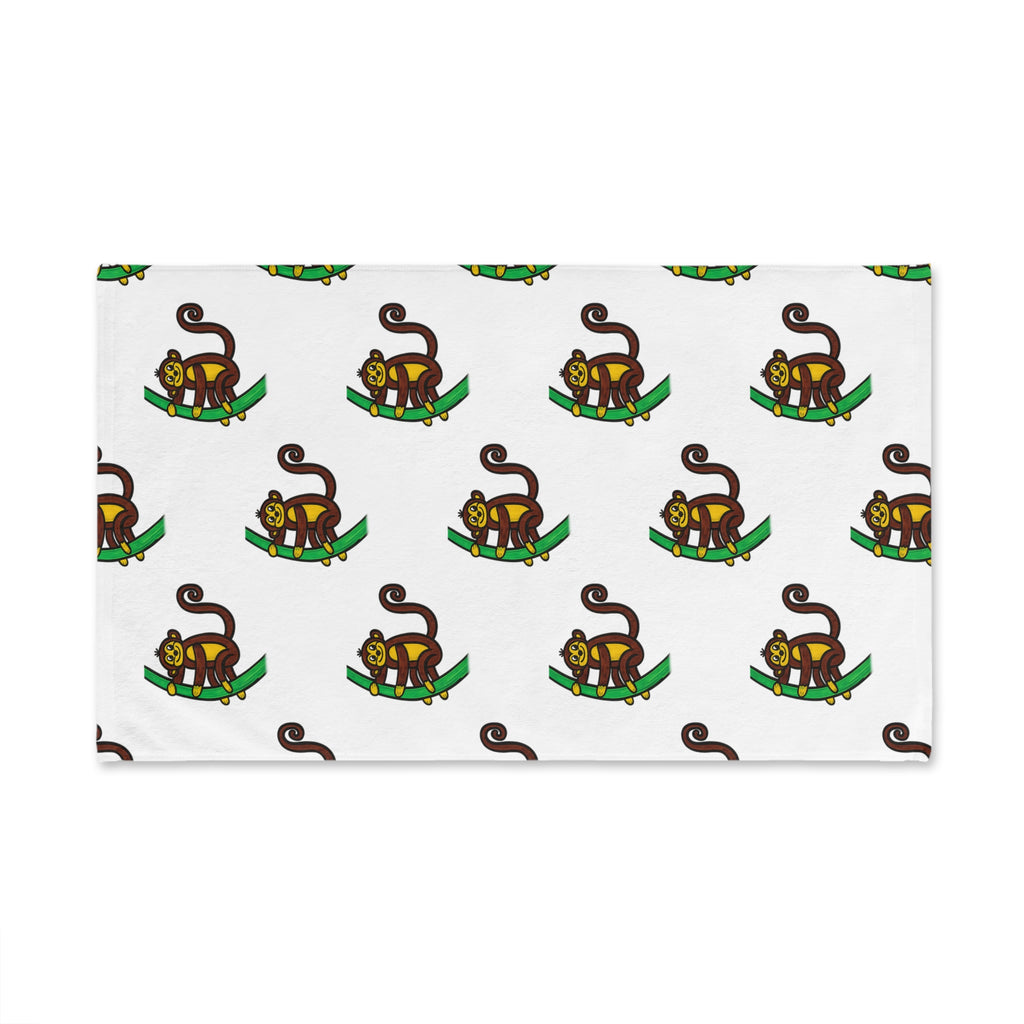 Hand-Drawn Playful Monkey Pattern Hand Towel | Cute Jungle Animal Print