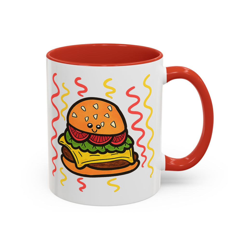Hand-Drawn Cute Cheeseburger Cartoon Mug | Accent Coffee Mug 11oz 15oz