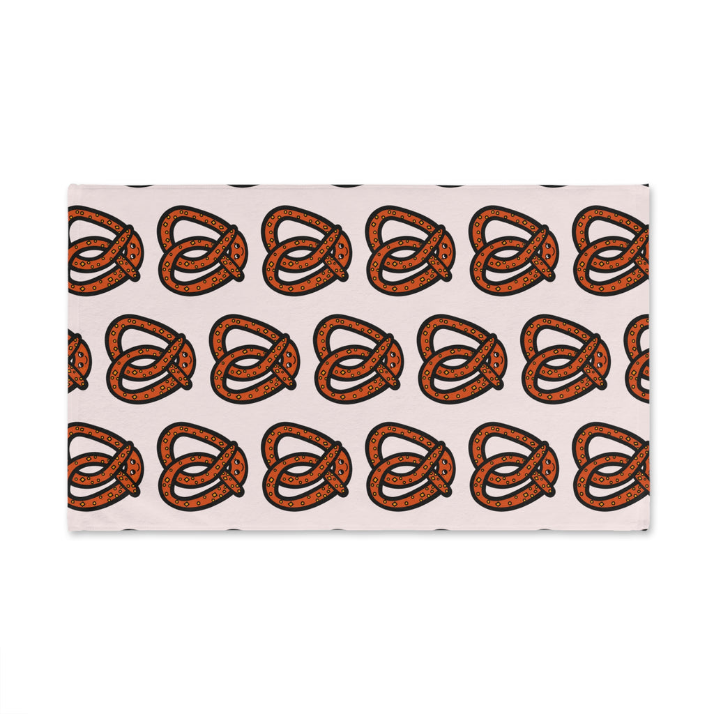 Hand-Drawn Salted Pretzel Pattern Hand Towel | Bakery Snack Kitchen Decor